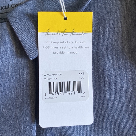 FIGS Scrubs Technical Collection Watamu Top Women XXS Blue Chambray Long Sleeve - Picture 5 of 9